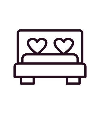 Yürekli yatak, aşk, sevgililer günü ve romantik temalı vektör illüstrasyonu