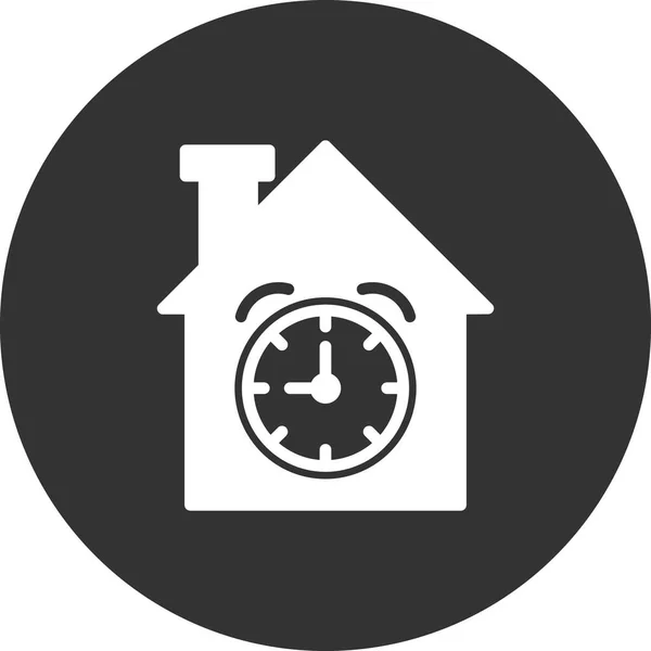 House Clock Icon Outline Time Vector Illustration Symbol Isolated White — Vettoriale Stock