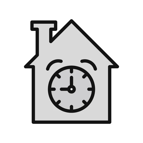 House Clock Icon Outline Time Vector Illustration Symbol Isolated White — Vettoriale Stock