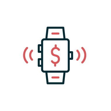 Bitcoin satır simgesi, konsept illüstrasyon, taslak sembol, vektör işareti, doğrusal semboller içeren akıllı twatch.