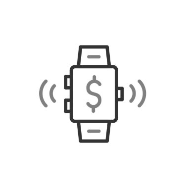 Bitcoin satır simgesi, konsept illüstrasyon, taslak sembol, vektör işareti, doğrusal semboller içeren akıllı twatch.