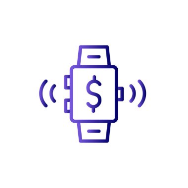 Bitcoin çizgi simgesi, konsept illüstrasyon, taslak sembol, vektör işareti, doğrusal mavi semboller, illüstrasyonlar içeren akıllı twatch