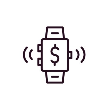 Bitcoin satır simgesi, konsept illüstrasyon, taslak sembol, vektör işareti, doğrusal semboller içeren akıllı twatch.