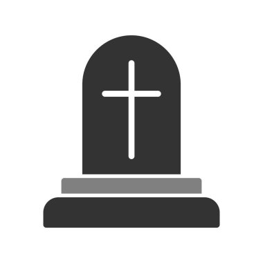 Beyaz arkaplanda izole edilmiş, düz stil mezar taşı simgesi. Cadılar Bayramı sembolü vektör illüstrasyonu.