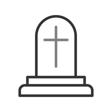 Beyaz arkaplanda izole edilmiş ana hatlı mezar taşı simgesi. Cadılar Bayramı sembolü