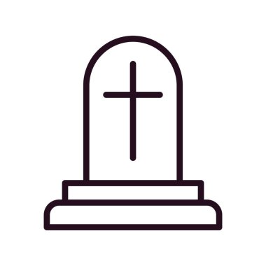 Beyaz arkaplanda izole edilmiş ana hatlı mezar taşı simgesi. Cadılar Bayramı sembolü