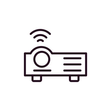 Video kamera çizgisi simgesi, ana hat vektör işareti, beyaz üzerine izole edilmiş doğrusal resim. Sembol, logo illüstrasyonu