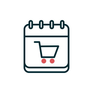 Ağ ve mobil uygulama tasarımınız için beyaz arkaplanda izole edilmiş alışveriş arabası simgesi vektörü, takvim logosu kavramı