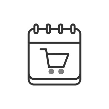 Ağ ve mobil uygulama tasarımınız için beyaz arkaplanda izole edilmiş alışveriş arabası simgesi vektörü, takvim logosu kavramı