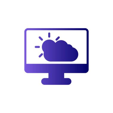 Web ve mobil uygulama tasarımınız için beyaz arkaplanda izole edilmiş bulut bilgisayar simgesi vektörü, dizüstü bilgisayar logosu konsepti