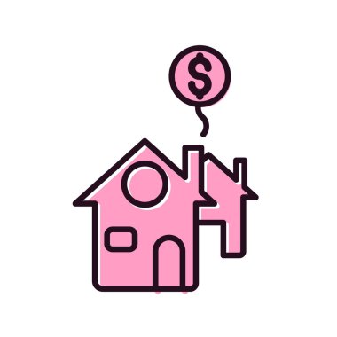 Dolar işareti simgesi olan ev. Emlak sembolü. Vektör illüstrasyonu