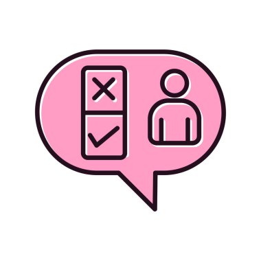 Konuşma balonu ve seçim hakkı olan bir kişi simge vektör illüstrasyon tasarımını işaretler, iyi seçim konsepti