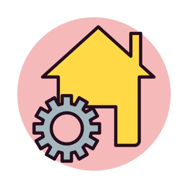 ev ve dişli simgesi, Yapı vektörü illüstrasyonu altında