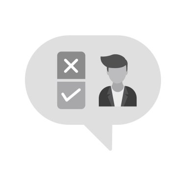 Konuşma balonu ve seçim hakkı olan bir kişi simge vektör illüstrasyon tasarımını işaretler, iyi seçim konsepti