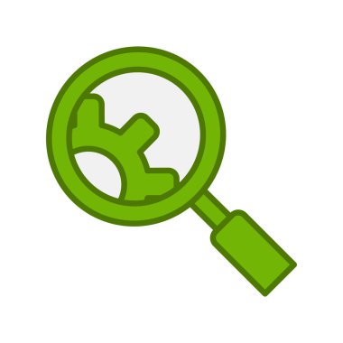 Vites ikonlu büyüteç. Vektör çizimi. Araştırma. 