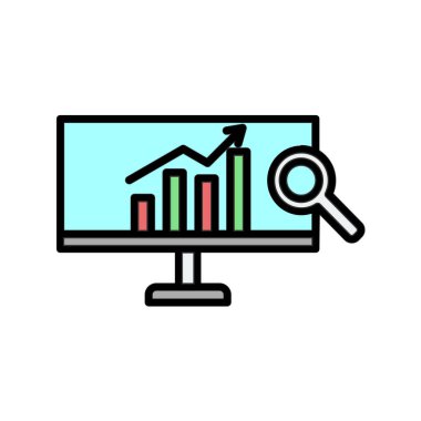 Analizler ince çizgi simgesi, veri araştırma vektörü illüstrasyonu