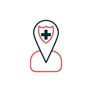 Hastane Konumu simgesi, vektör illüstrasyonu