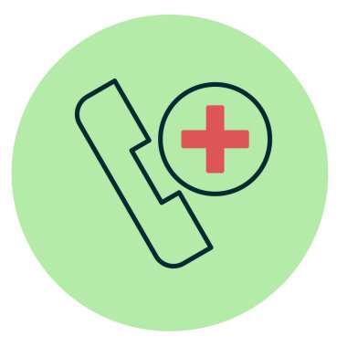 Tıbbi yardım hattı simgesi, telefon alıcısı ve tıbbi vektör çizimi 