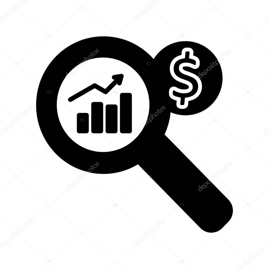 magnifying glass with business graph icon, market analysis vector illustration design 