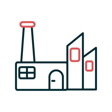 Fabrika binası ikonu. Ağ için Sürdürülebilir Fabrika vektör simgesinin özeti