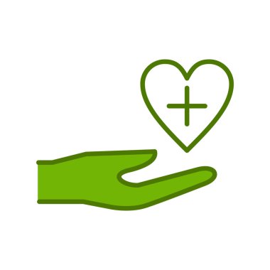 Kalp ikonu olan el, vektör çizim tasarımı. Sağlık hizmetleri kavramı 