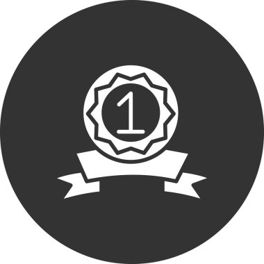 birincilik ödülü ikonu, kurdeleli madalya, vektör illüstrasyon tasarımı