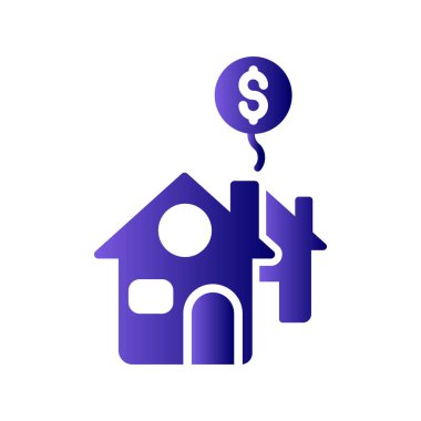 Emlak simgesi. Beyaz arka planda izole edilmiş konsept sembolü olan dolar vektörlü evin basit çizimi