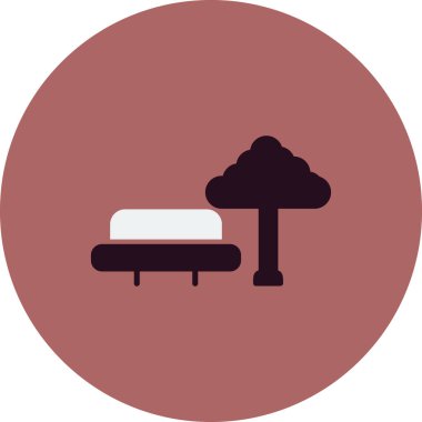 Park, ağaç ve bank simgesinin vektör illüstrasyonu