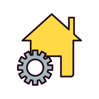 ev ve dişli simgesi, Yapı vektörü illüstrasyonu altında