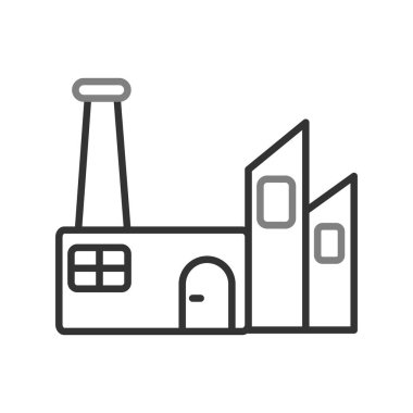 Fabrika binası ikonu. Ağ için Sürdürülebilir Fabrika vektör simgesinin özeti