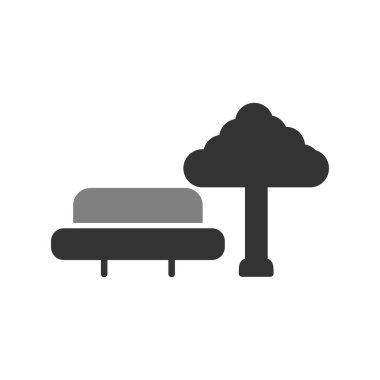 Park, ağaç ve bank simgesinin vektör illüstrasyonu