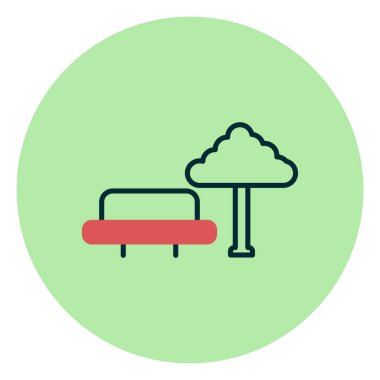 Park, ağaç ve bank simgesinin vektör illüstrasyonu