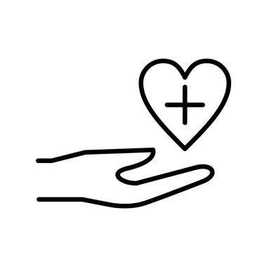 Kalp ikonu olan el, vektör çizim tasarımı. Sağlık hizmetleri kavramı 