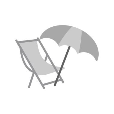 Plaj şemsiyesi ve iskemle simgesi. Güneş paneli vektör logosu