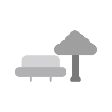 Park, ağaç ve bank simgesinin vektör illüstrasyonu