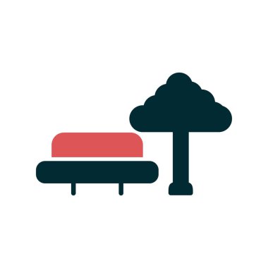 Park, ağaç ve bank simgesinin vektör illüstrasyonu