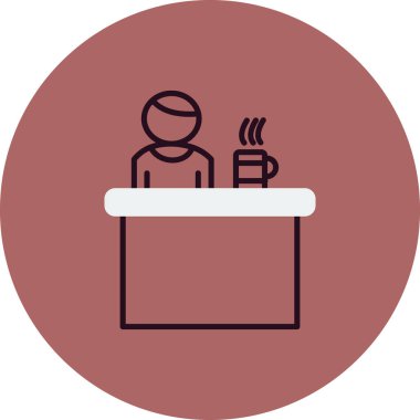 Kahve fincanı vektör çizimi olan adam, ofis masası.