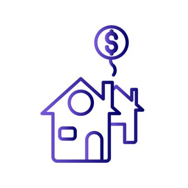 Emlak simgesi. Beyaz arka planda izole edilmiş konsept sembolü olan dolar vektörlü evin basit çizimi
