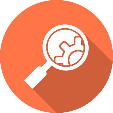 Vites ikonlu büyüteç. Vektör çizimi. Araştırma. 