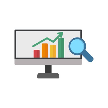 Analizler ince çizgi simgesi, veri araştırma vektörü illüstrasyonu