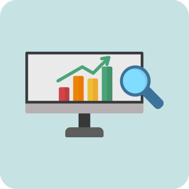 Analizler ince çizgi simgesi, veri araştırma vektörü illüstrasyonu