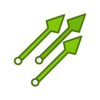 ok işareti ikon vektörü. İnce çizgili resim grafiği. Mızraklar izole edilmiş sınır sembolü çizimi