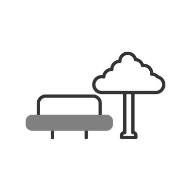 Park, ağaç ve bank simgesinin vektör illüstrasyonu