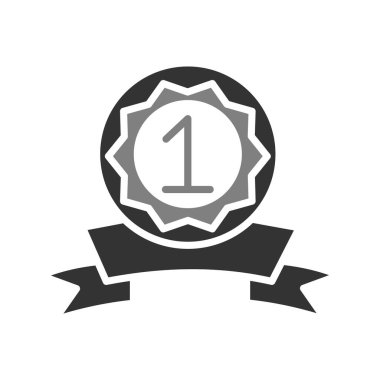 birincilik ödülü ikonu, kurdeleli madalya, vektör illüstrasyon tasarımı