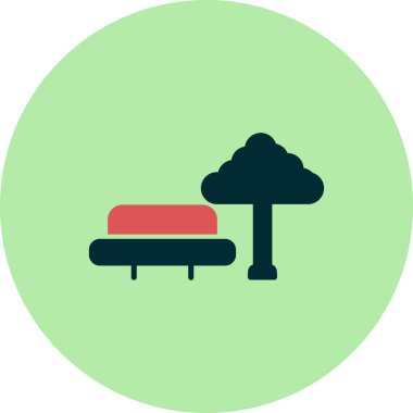 Park, ağaç ve bank simgesinin vektör illüstrasyonu