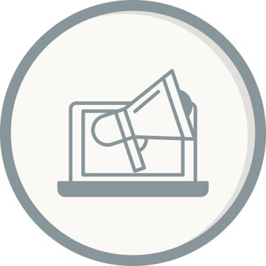 Megafon ikonlu bir laptop. düz dizayn. pazarlama vektörü illüstrasyonu