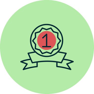 birincilik ödülü ikonu, kurdeleli madalya, vektör illüstrasyon tasarımı