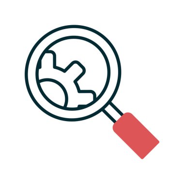 Vites ikonlu büyüteç. Vektör çizimi. Araştırma. 