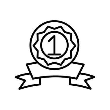 birincilik ödülü ikonu, kurdeleli madalya, vektör illüstrasyon tasarımı