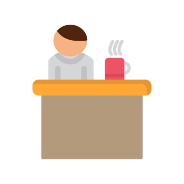 Kahve fincanı vektör çizimi olan adam, ofis masası.